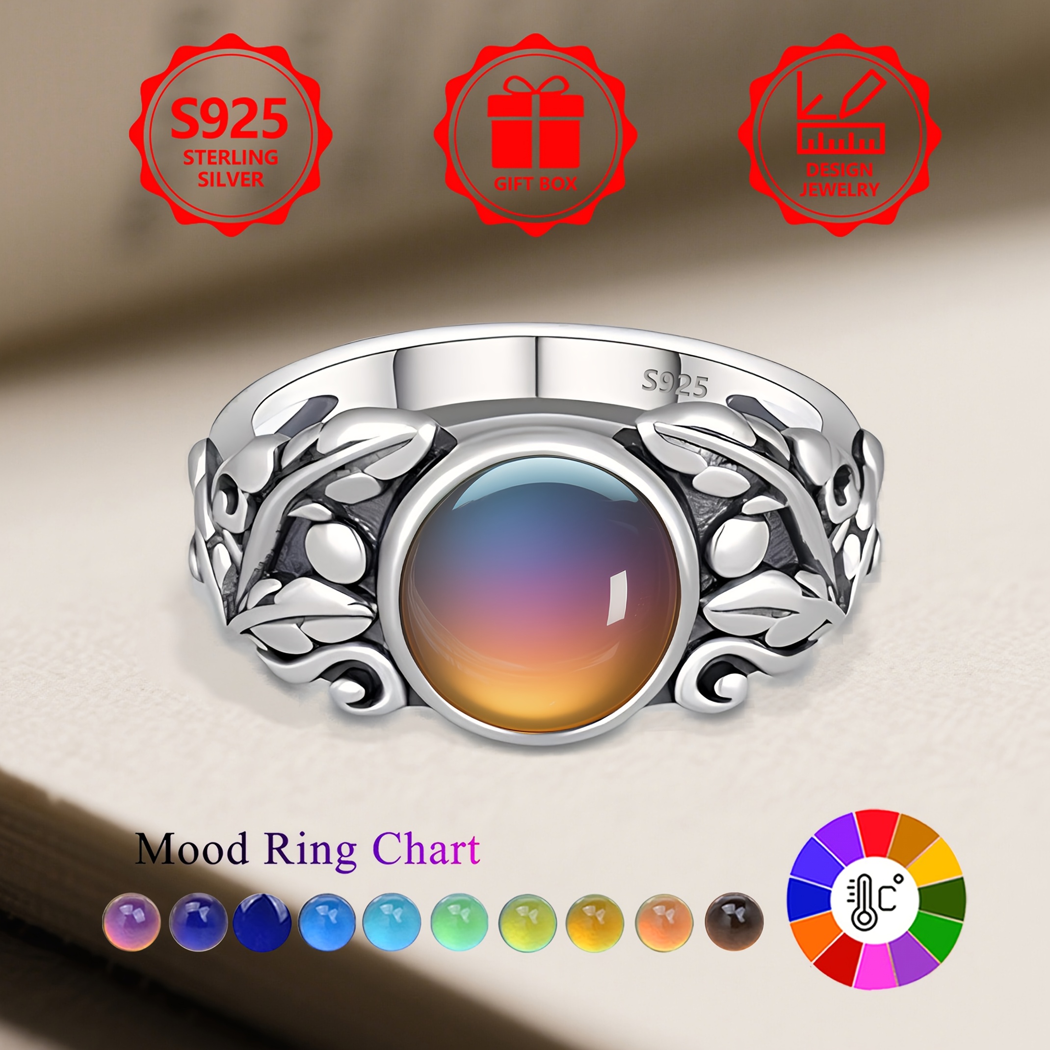 925 Silver Women's Statement Ring Temperature Sensitive Changing